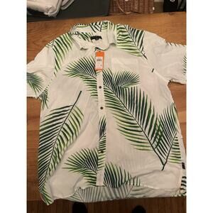 Men's Margaritaville Tropical Green White Collar Size XL Short Sleeve Button Up